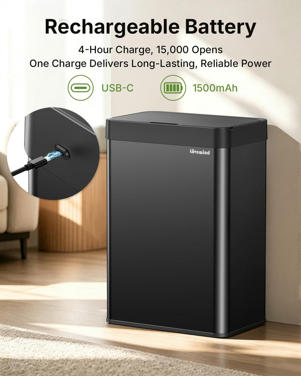 13.2 Gallon Automatic Kitchen Trash Can, Touchless Sensor Garbage Can,Black