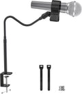 Microphone Stand Gooseneck, 19-Inch Mic Arm Stand with Adjustable Microphone Clip Holder and 3/8" to 5/8" Screw