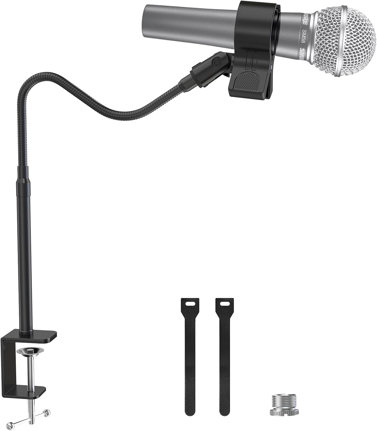 Microphone Stand Gooseneck, 19-Inch Mic Arm Stand with Adjustable Microphone Clip Holder and 3/8" to 5/8" Screw