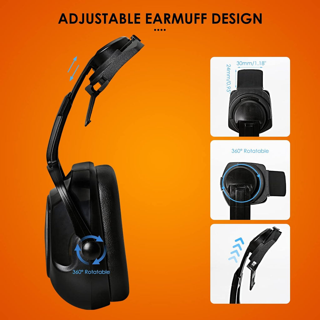 Hearing Protection Noise Cancelling Ear Muffs for Hard Hat | SNR 30dB,NRR 25dB Earmuffs Mount For Slotted Safety Work