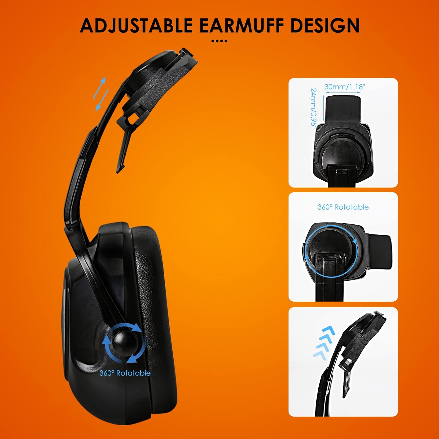 Hearing Protection Noise Cancelling Ear Muffs for Hard Hat | SNR 30dB,NRR 25dB Earmuffs Mount For Slotted Safety Work
