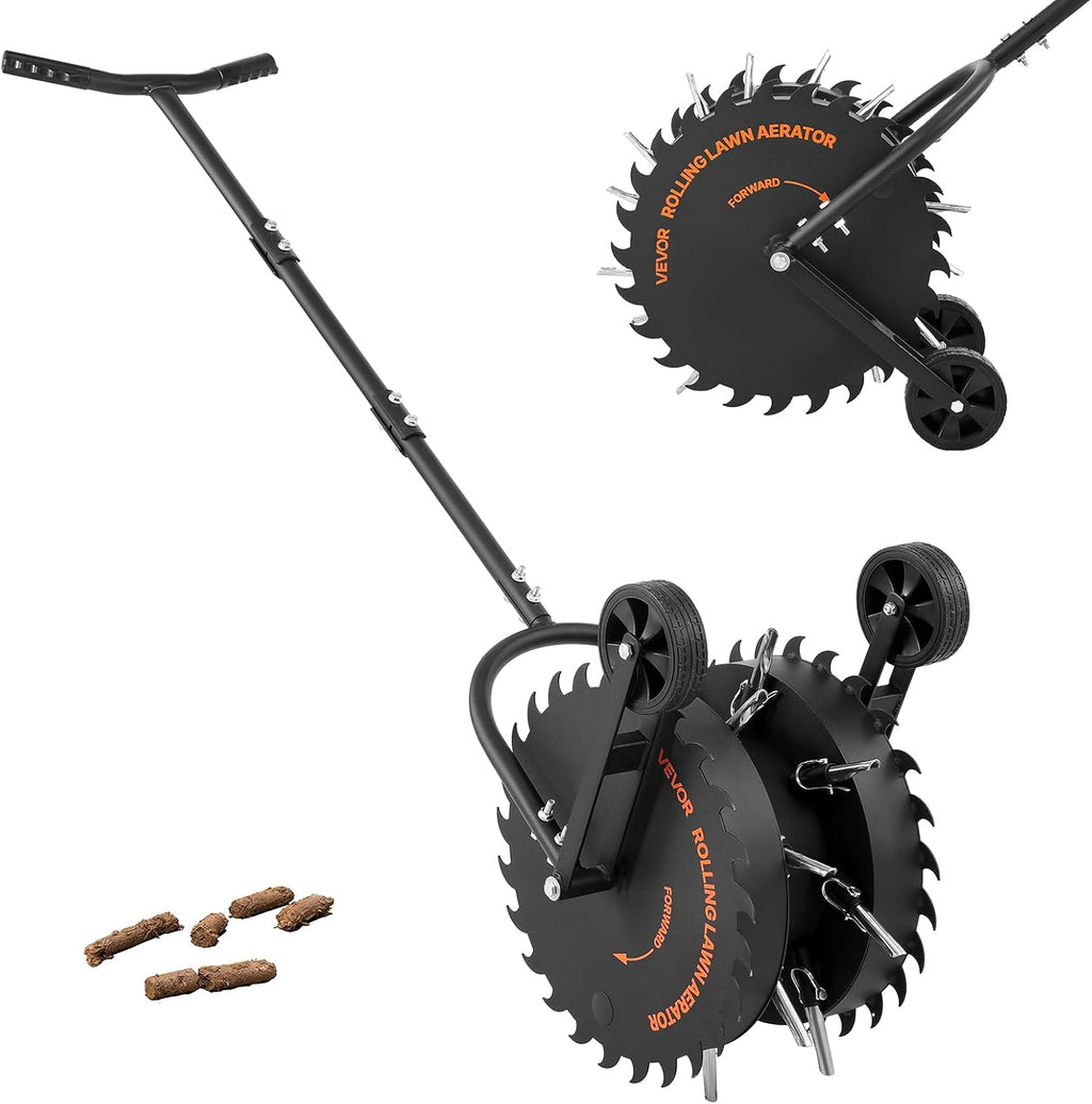 Rolling Lawn Core Aerator, 16.6 in Coring Aerator Roller with Anti-Clog Tines, Heavy Duty & Rust-Resistant, Yard