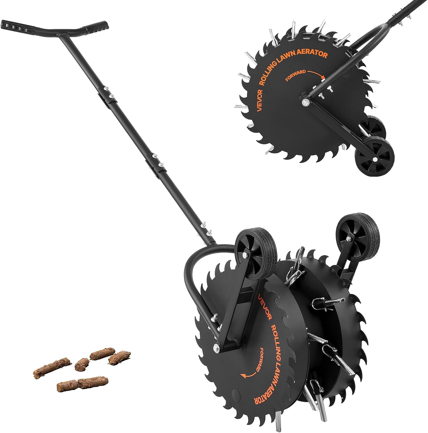Rolling Lawn Core Aerator, 16.6 in Coring Aerator Roller with Anti-Clog Tines, Heavy Duty & Rust-Resistant, Yard