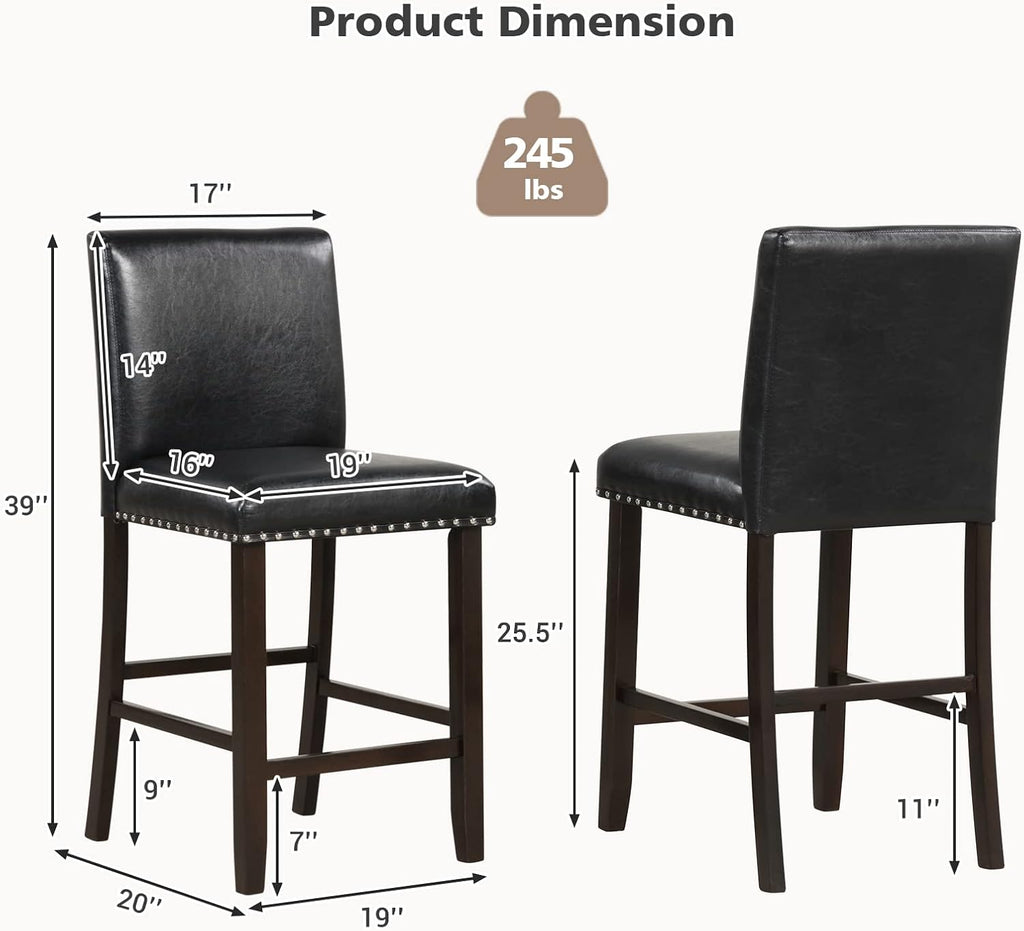 Counter Height Bar Stools Set of 4 with PVC Leather Back and Seat