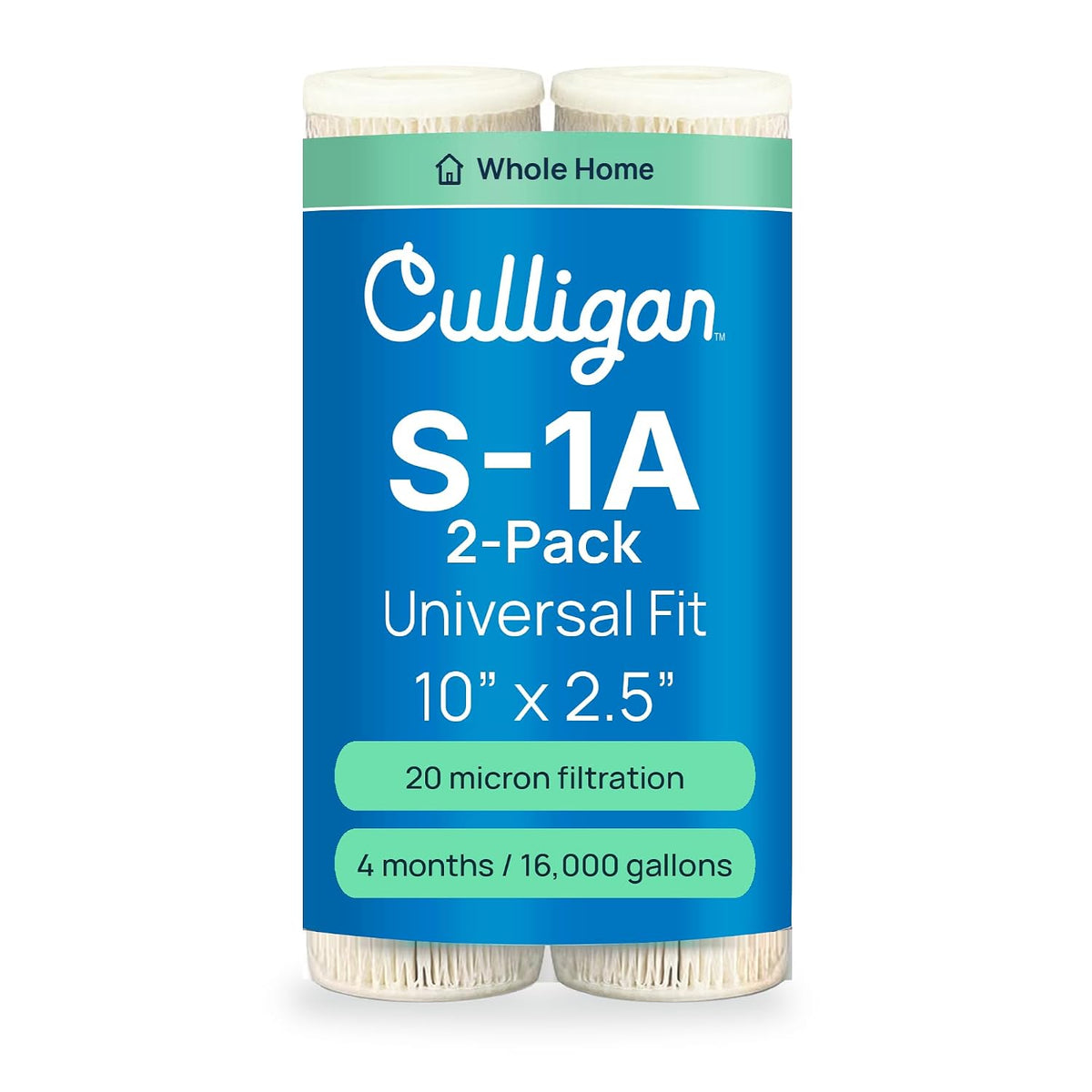 S1A Whole House Standard Water Filter Cartridge, 20 Micron, 16,000 Gallons, 2-Pack – Reduces Sediment, Rust, Scale