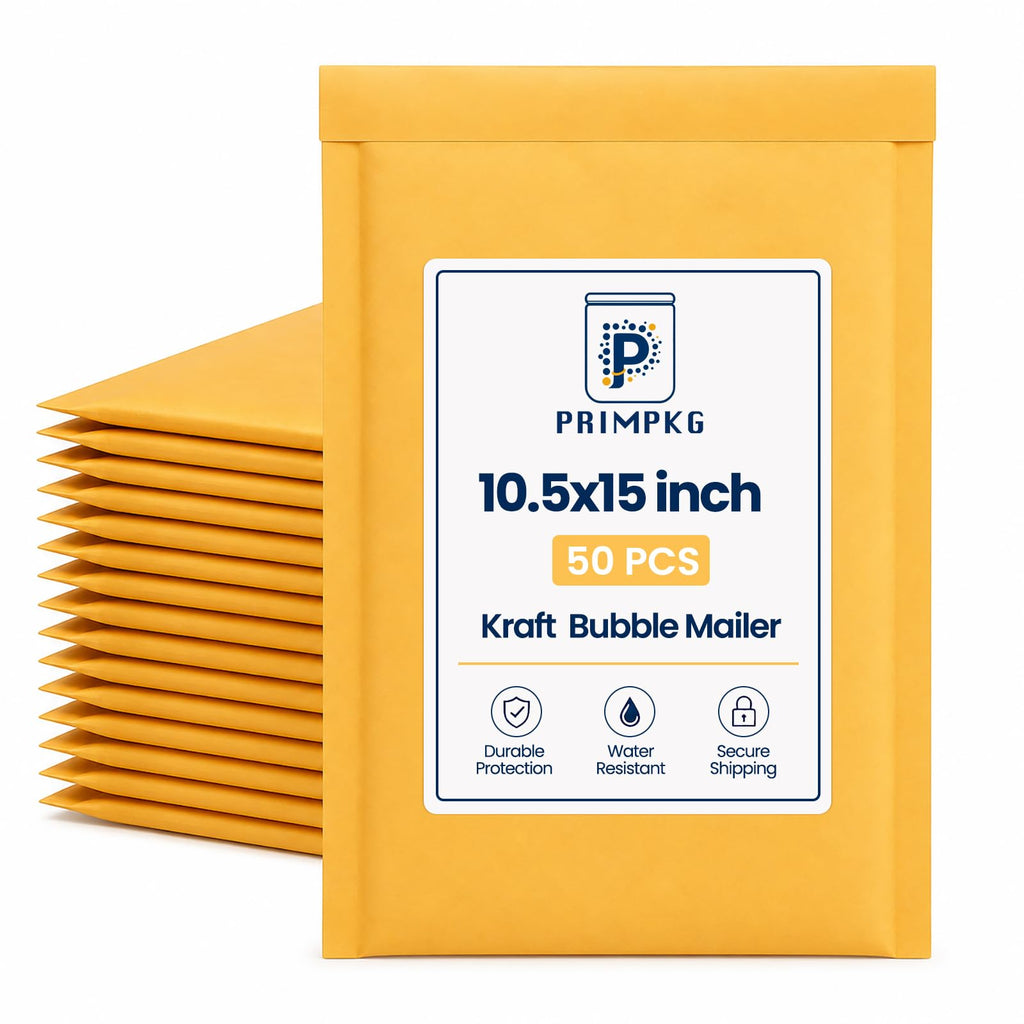 Natural Kraft Bubble Mailer Envelopes, Large Bubble Mailers 10.5x15 Inch, 50 Pack Padded Envelopes, Self-Seal