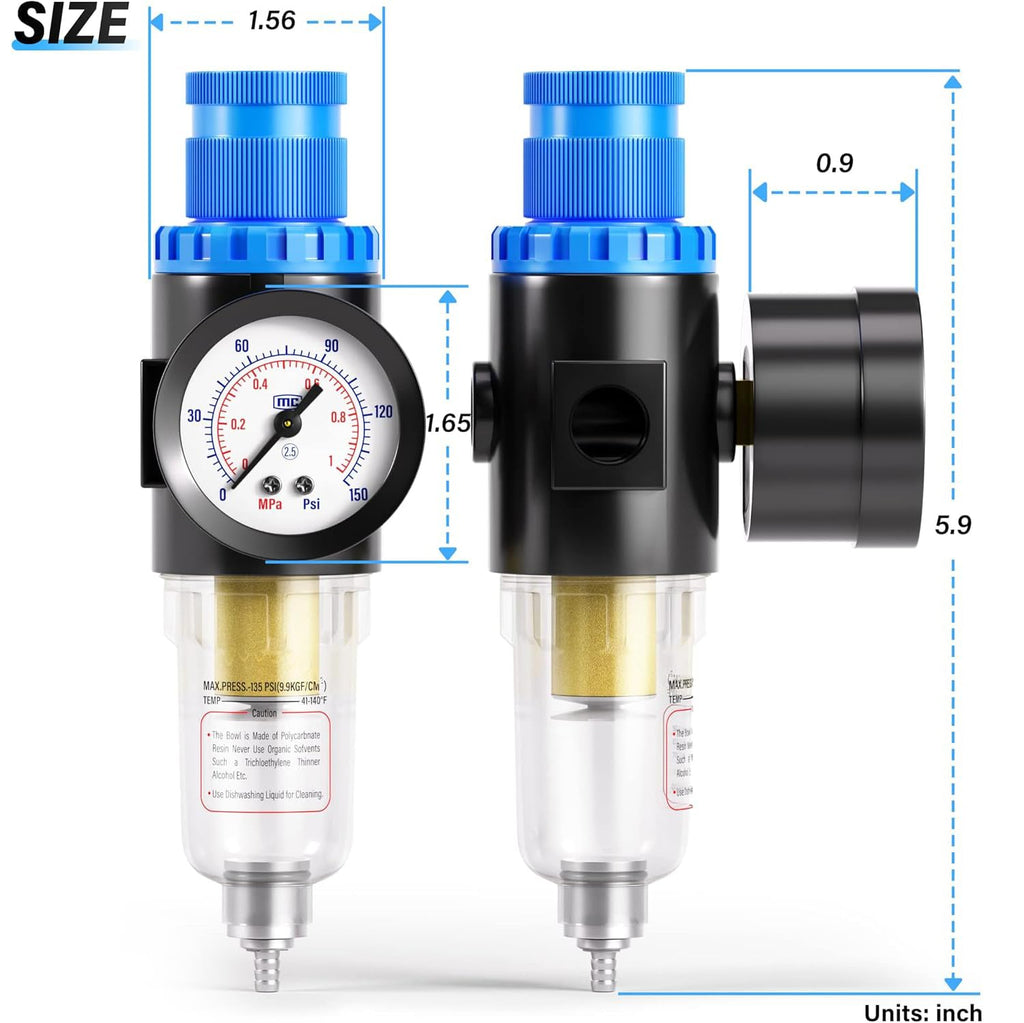 TAILONZ 1/4"NPT Pneumatic Pressure Regulator AFR2000 with Gauge,Blue