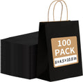 Black Gift Paper Bags 100 Pack 8x4.5x10.8 in with Handles