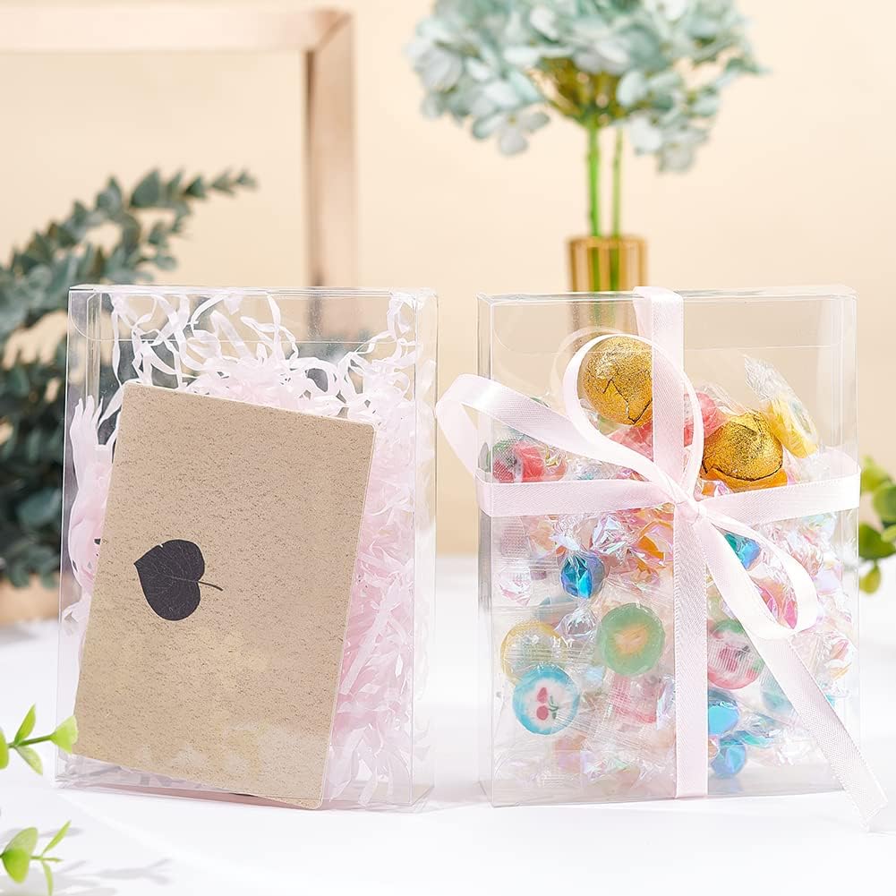 30PCS 4.5x1x5.9inch Clear Gift Box PVC Candy Treat Box Transparent Rectangle Wedding Favor Boxes for Treat Candy