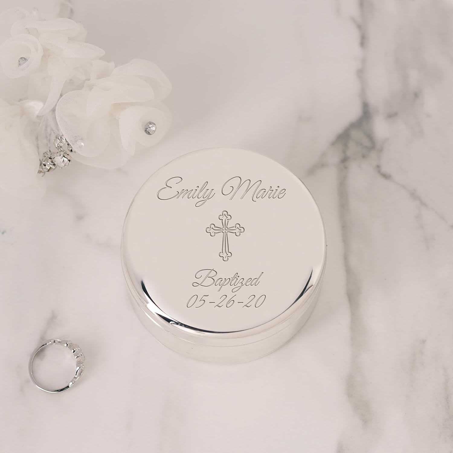 Personalized Baptism Round Jewelry Box