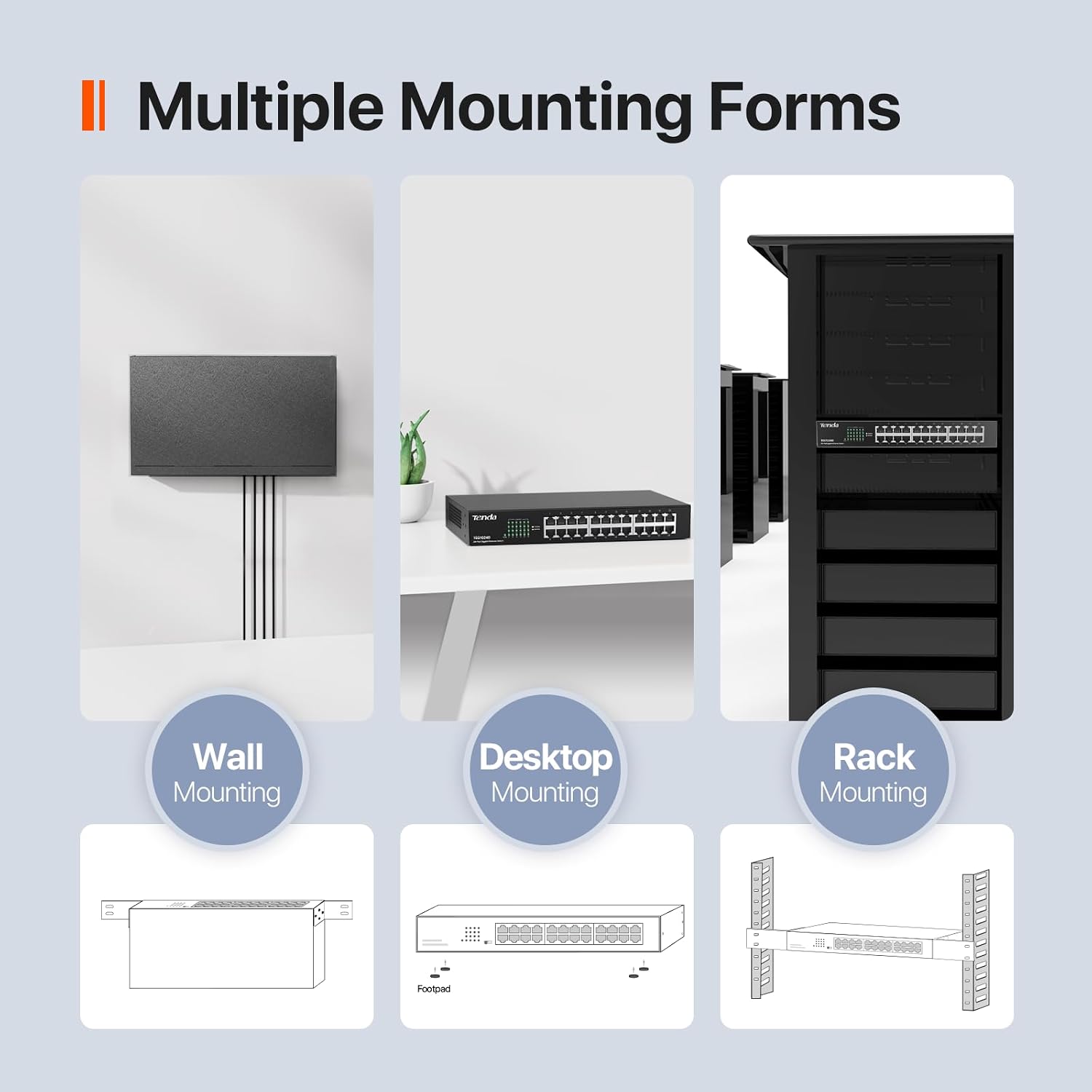 24 Port Gigabit Ethernet Switch | Rackmount Network Switch | 24*10/100/1000Mbps Shielded Ports | Unmanaged | Plug &