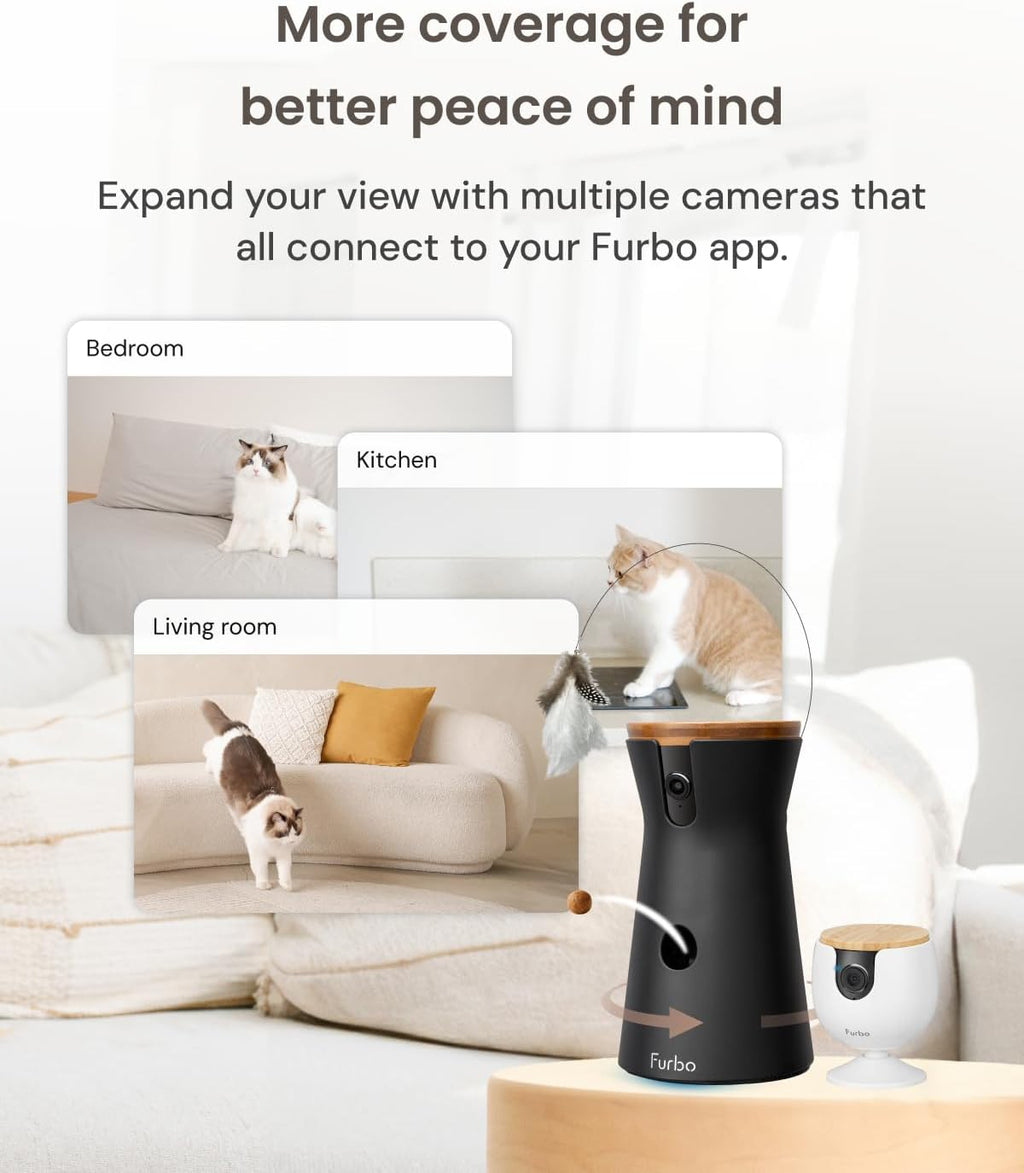 360° Cat Camera + Mini [New Subscription Required at Setup] 2-Camera Bundle Nanny Subscription: Cat Safety & Home