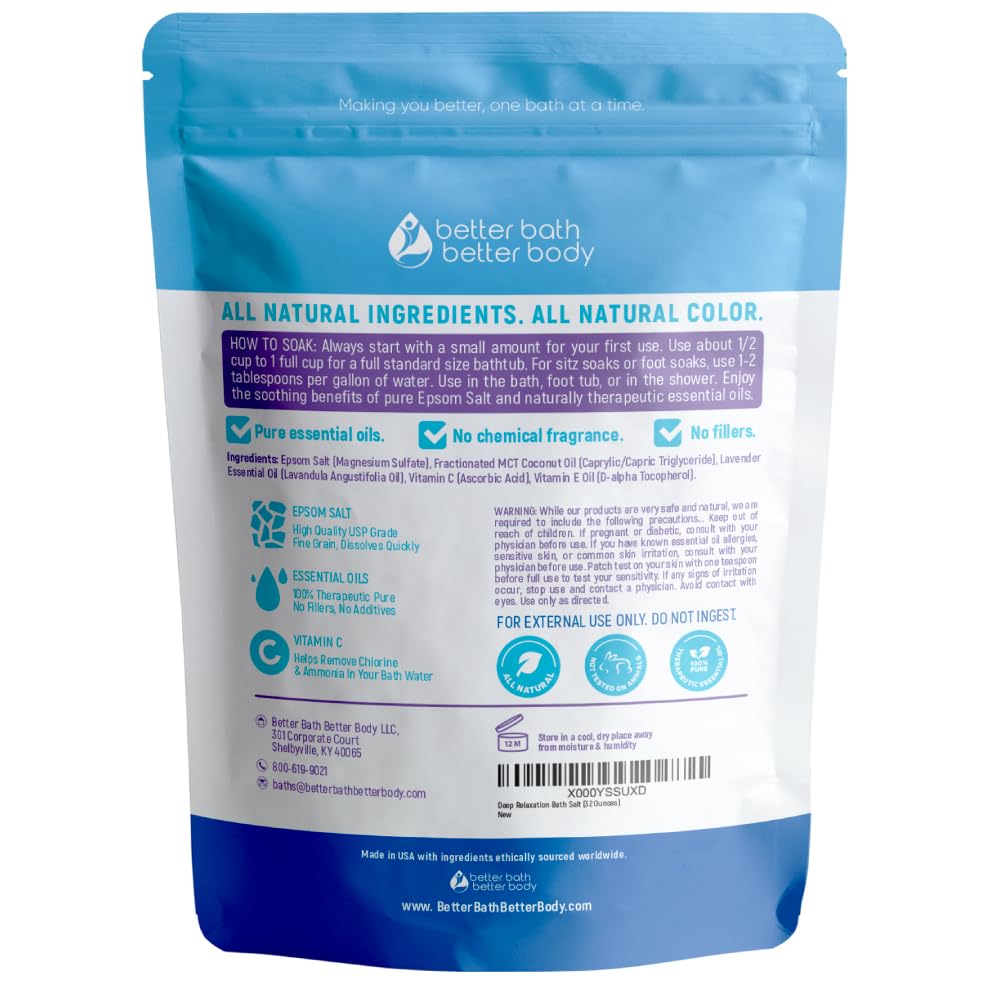 Deep Relaxation Bath Salt 32 oz Epsom Salt Pure Lavender Essential Oil
