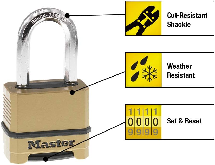 2 Pack & 1 Pack Heavy Duty Weatherproof Combination Locks with Boron-Carbide Shackles