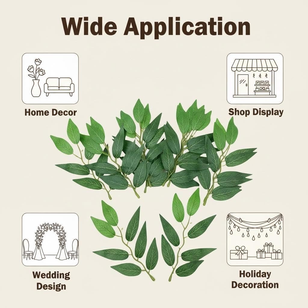 100Pcs Artificial Silk Italian Ruscus Green Leaves for DIY Decor