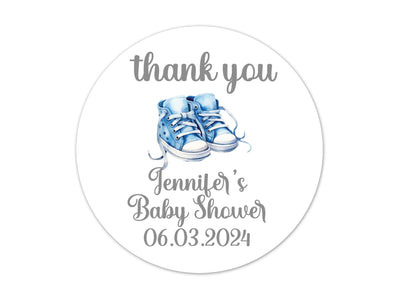 Baby Shower Thank You Stickers 2 inch Round, Pack of 40 Blue Boy Shoes Labels for Favor Bags and Boxes - BB33