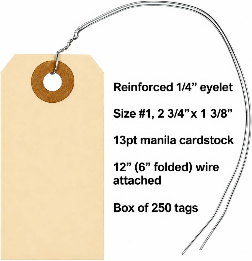 Shipping Tags with Wire Ties #1, 2 3/4" x 1 3/8", 250 Count