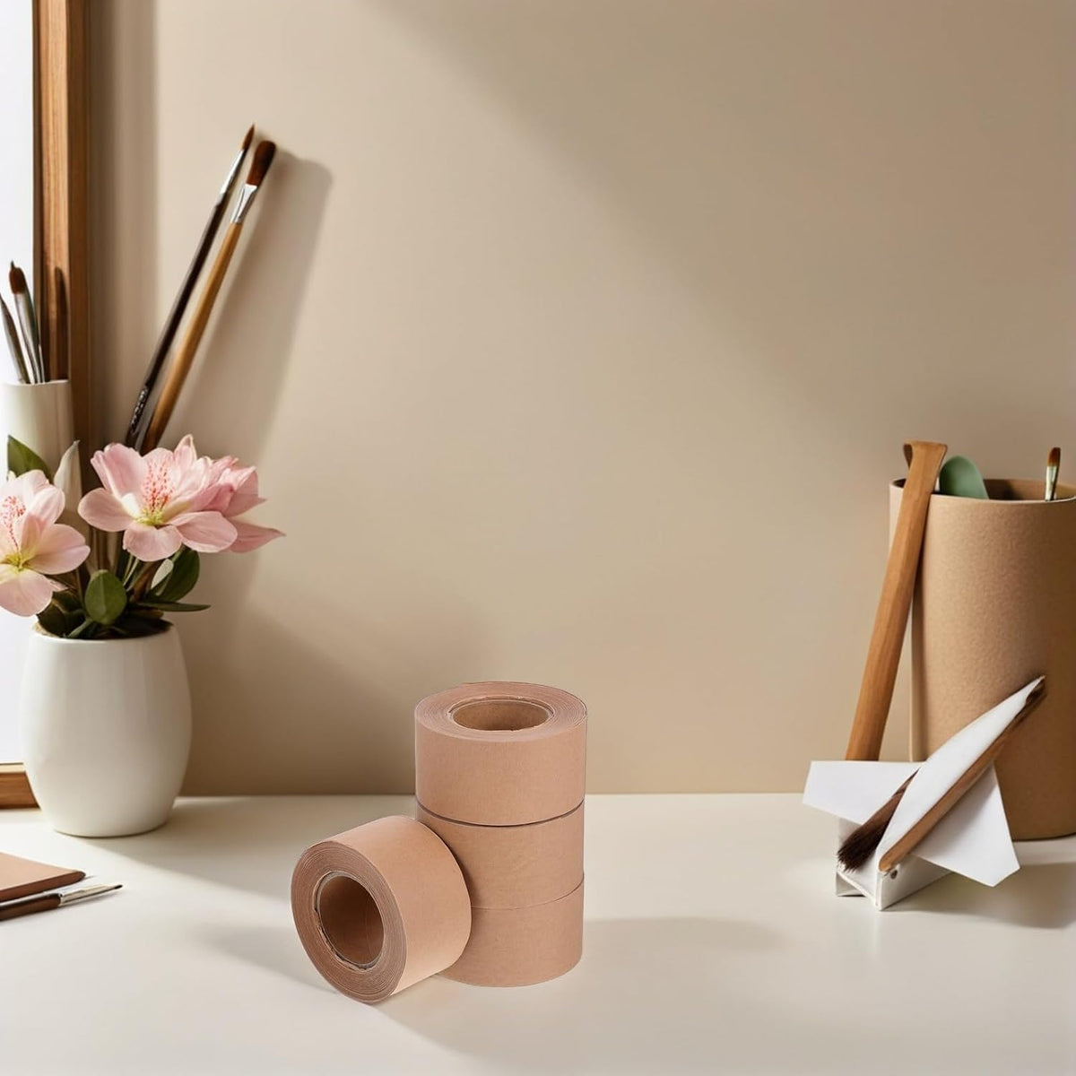 4 Rolls Water Activated Kraft Paper Packing Tape 4 for Box Sealing