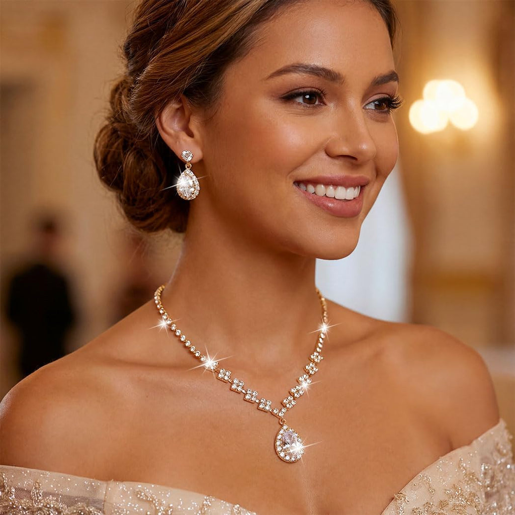 Bride Crystal Necklace Earrings Set Bridal Wedding Jewelry Sets Rhinestone Choker Necklace Prom Costume Jewelry Set