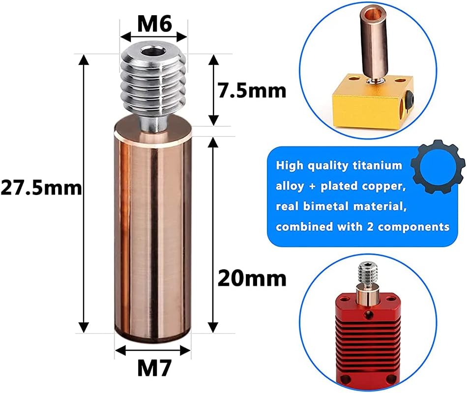 CR10 Bimetal Heatbreak Ender3 3D Printer Copper Titanium TC4 Throat Upgrade | All Metal, High Temperature for