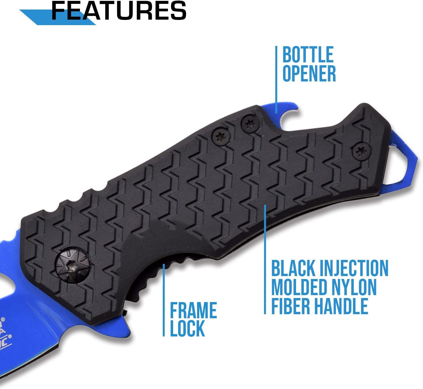– Pocket Folding Knife – Fine Edge Steel Blade, Aluminum/Nylon Fiber Handle, Bottle Opener and Pocket Clip, Tactical