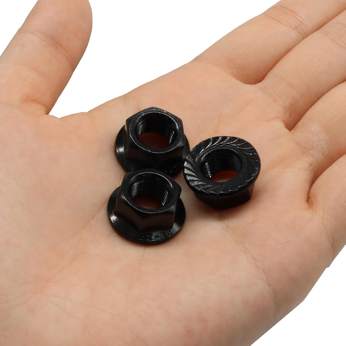 M10/1mm Serrated Flange Hex Nuts, Black, 5Pcs