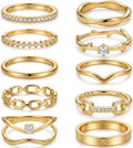 14K Gold Plated Stackable Rings for Women, Non Tarnish Cubic Zirconia Dainty Band Set, Wedding Engagement & Promise