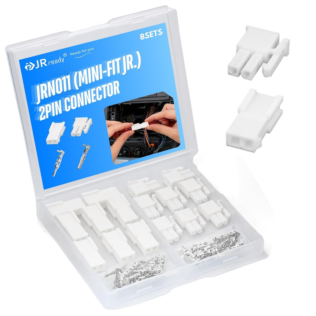 JRready Molex Mini-fit Jr 4.2mm 2 Pin Connector 5559Series Housing Dual Row 2 Circuits 39-01-3029 39-01-2025 with Crimp Terminal Pins Sockets 18-24AWG 8 Complete Set ACTCRH6A08