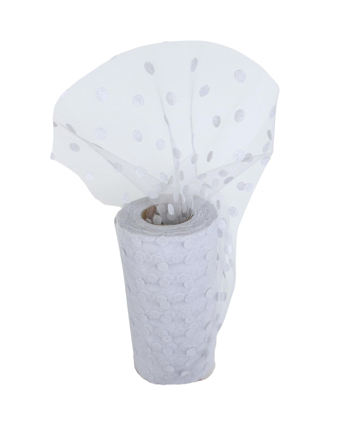 White Polka Dot Tulle Decor - 6" x 25 Yards, Wedding