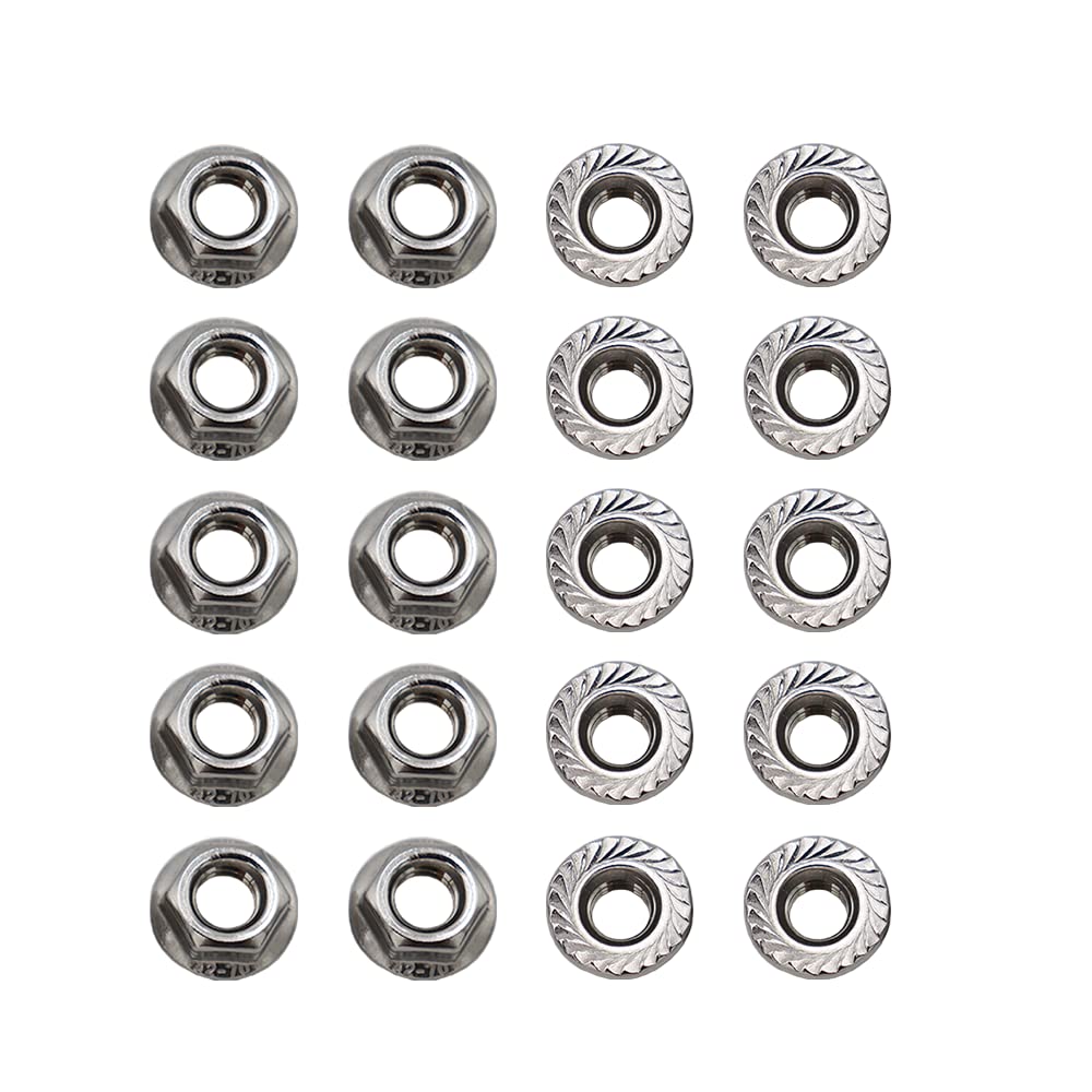 M8x1.25 Flange Nut,20 Pack,304 Stainless Steel Hex Serrated Flange Lock Nut