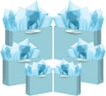 24PCS Lake Blue Gift Bags with Ribbon Handles Mulit Assorted Sizes Gift Wide Bags (4pcs Large 13", 10pcs Medium 9.6"