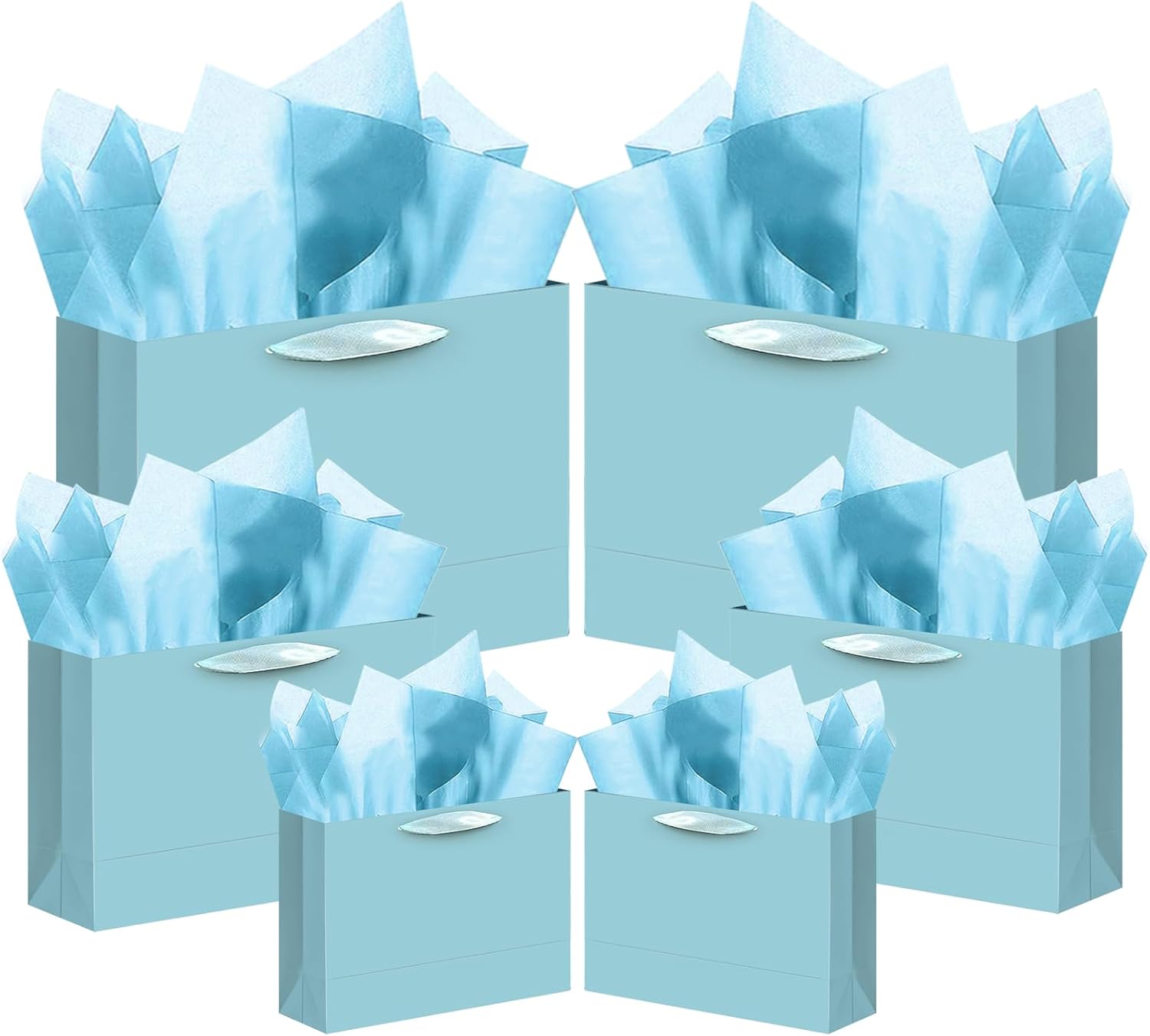 24PCS Lake Blue Gift Bags with Ribbon Handles Mulit Assorted Sizes Gift Wide Bags (4pcs Large 13", 10pcs Medium 9.6"