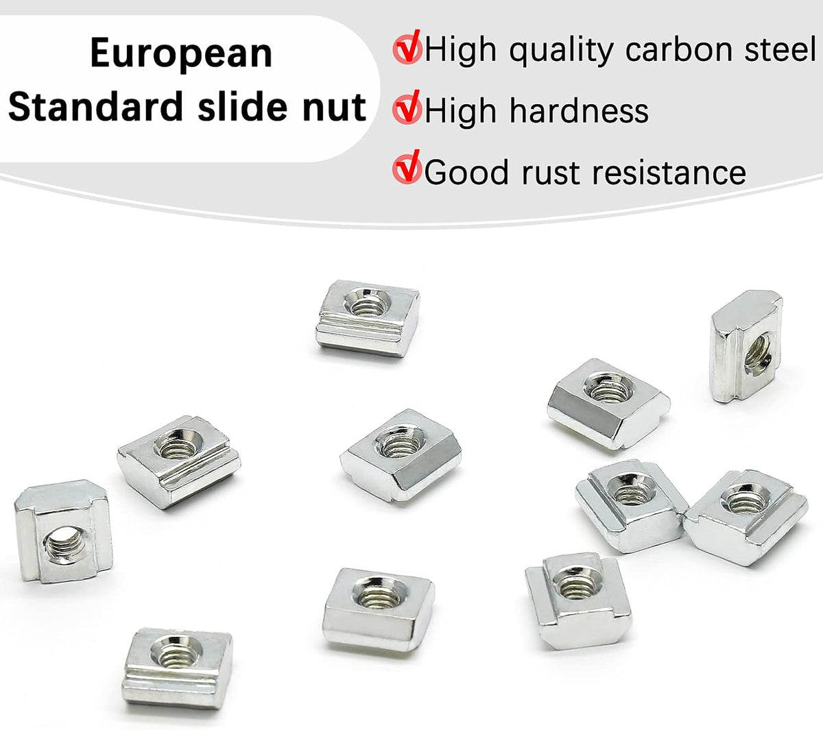 3030 Series Sliding T Nuts, M6 Thread, 8mm T-Slot, 50 Pcs