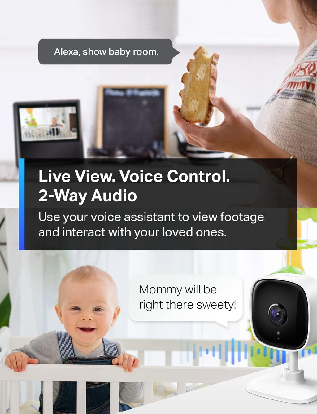 TP-Link Tapo 1080P Indoor Security Camera for Baby Monitor, Dog Camera w/Motion Detection, 2-Way Audio Siren, Night