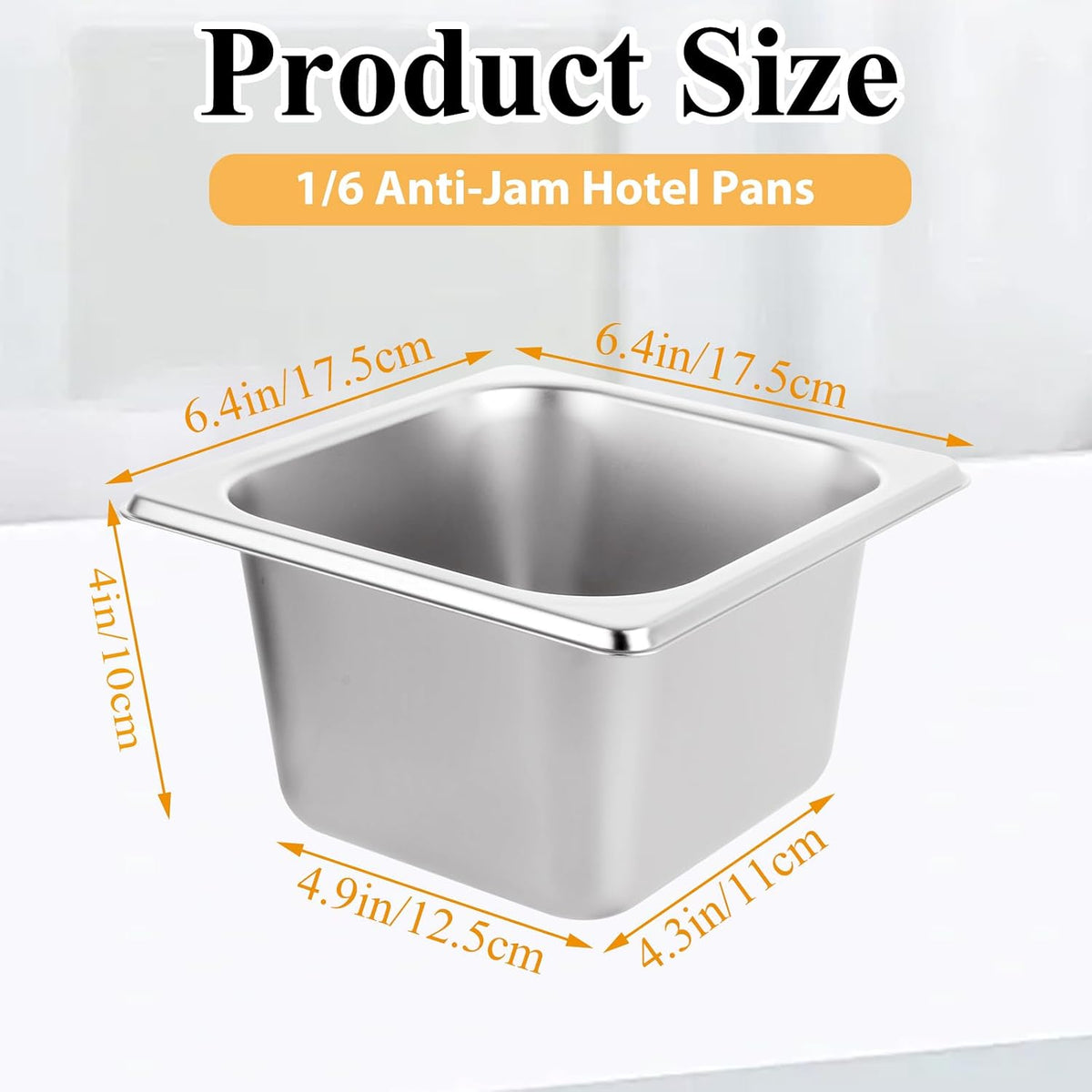 6PCS Hotel Pans Stainless Steel Steam Table Pan Restaurant Supplies 1/6 Size x 4 inch Deep Stainless Steam Table