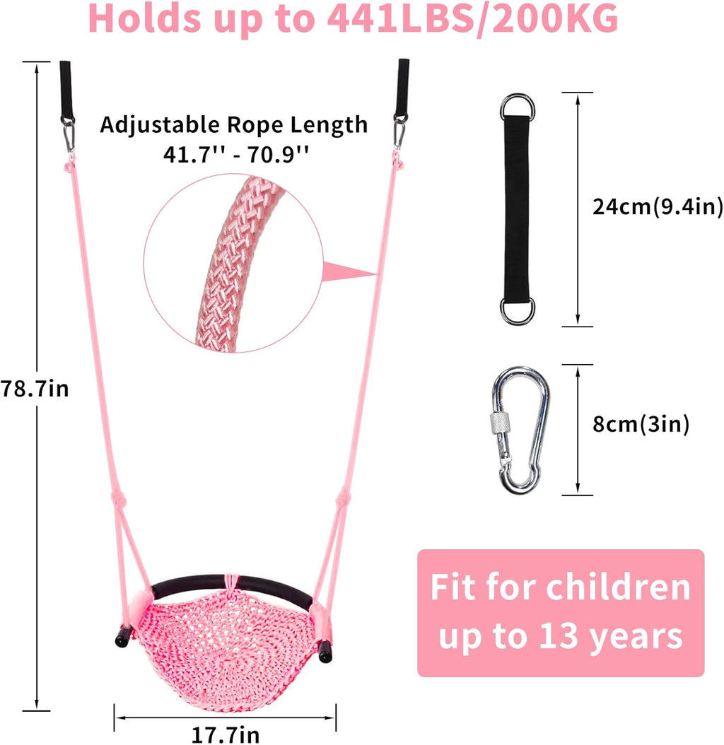 Tree Swing for Kids, Adjustable Toddler Rope Swing Seat with Snap Hooks and Straps, 440 lbs Capacity, Swingset