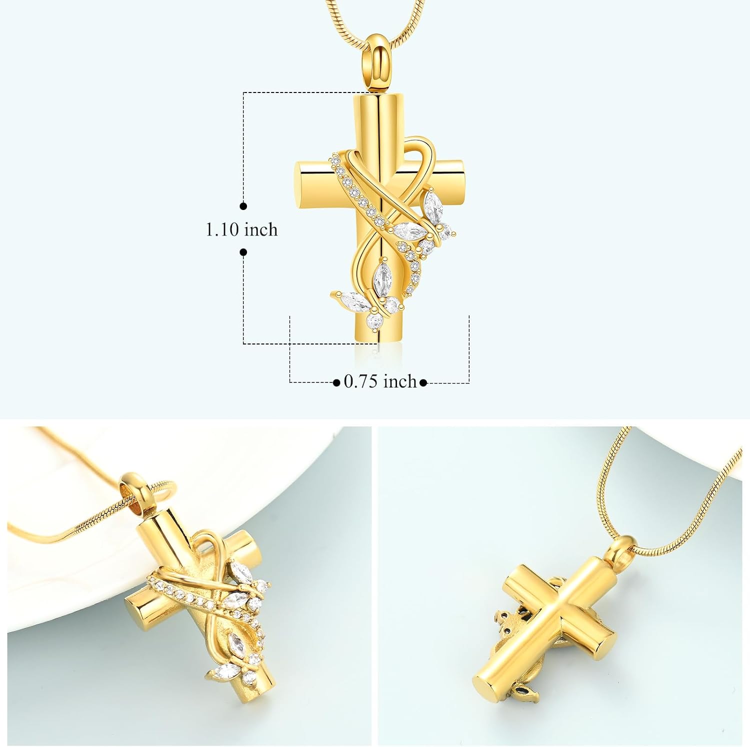 Butterfly Cross Urn Necklace for Ashes Men Women Cremation Jewelry Ashes Pendant for Human Memorial Ash Jewelry