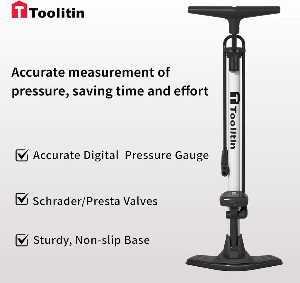 Bike Pump with Precision Digital Pressure Gauge,Floor Bicycle Tire Pump Compatible with Presta and Schrader Valve