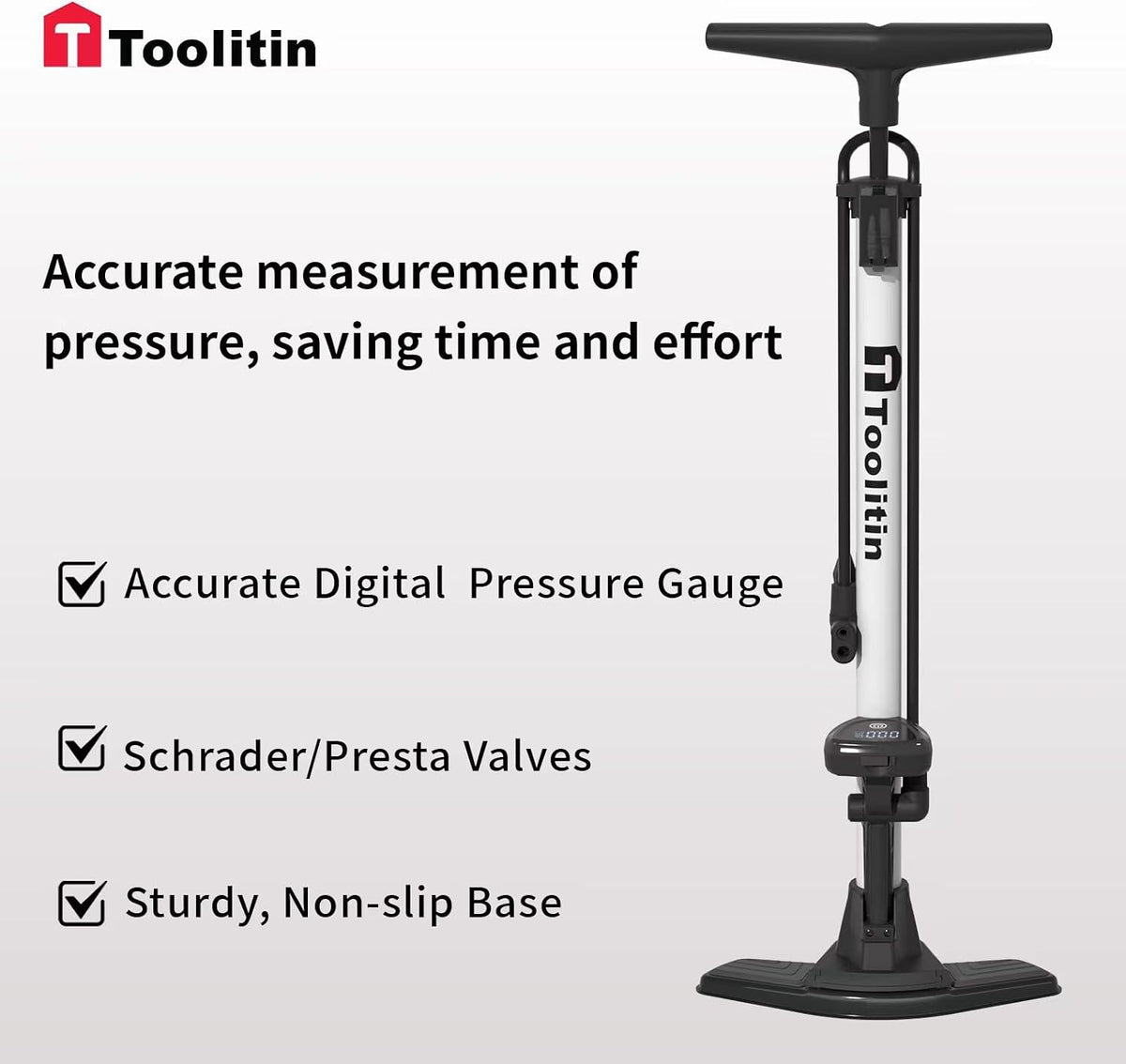 Bike Pump with Precision Digital Pressure Gauge,Floor Bicycle Tire Pump Compatible with Presta and Schrader Valve