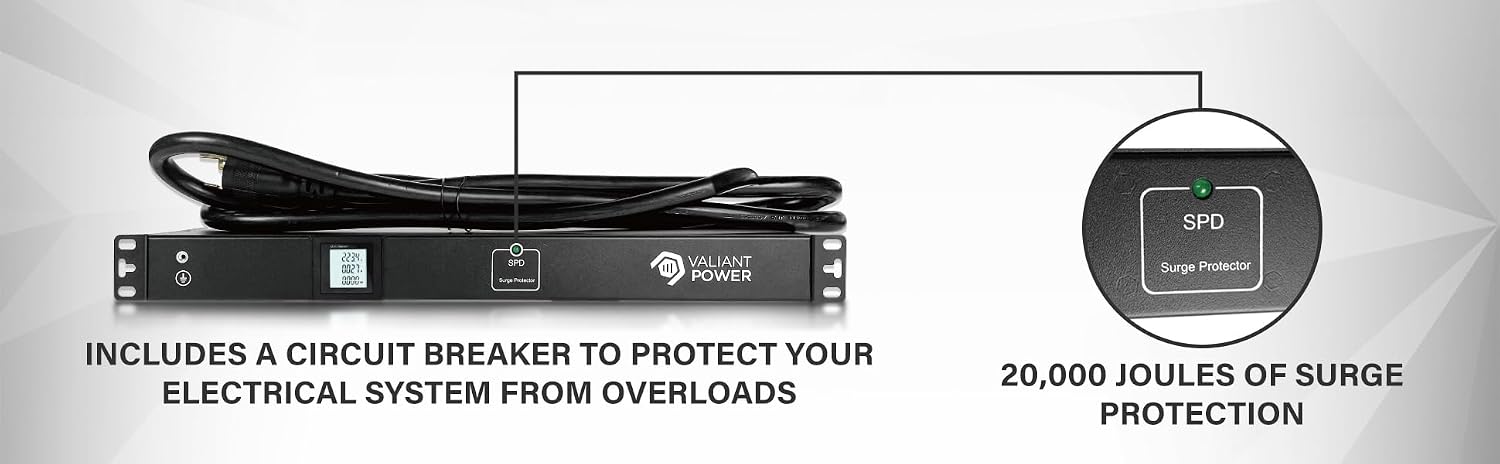 Rack Mount Power Strip - 240V 30A 2C19 & 10 C13 outlets PDU with 20,000 amp Surge Protector, Volt & Amp Meter for