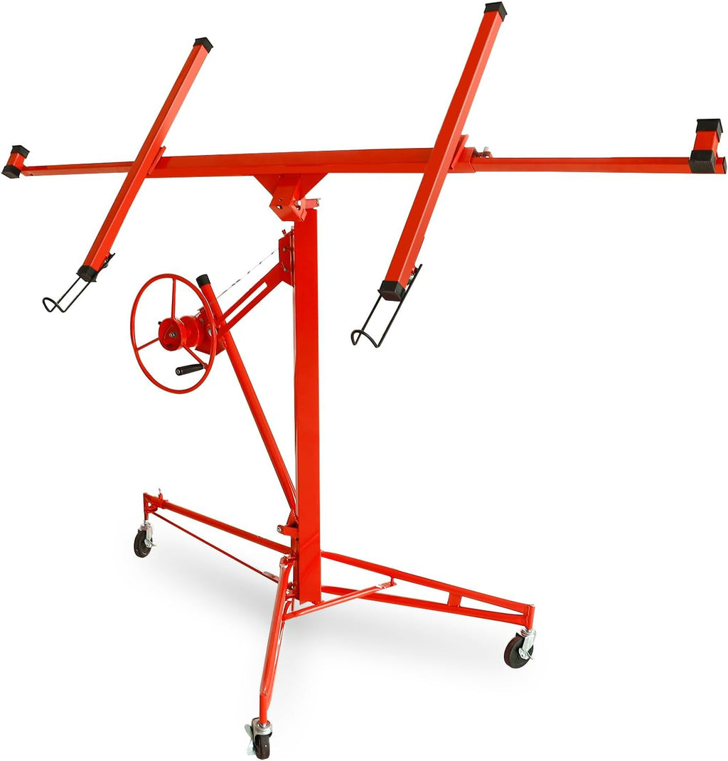 11FT Drywall Lift Panel Hoist Dry Wall Rolling Caster Lifter Lifter Construction Tool Adjustable Telescopic Arm 150LB