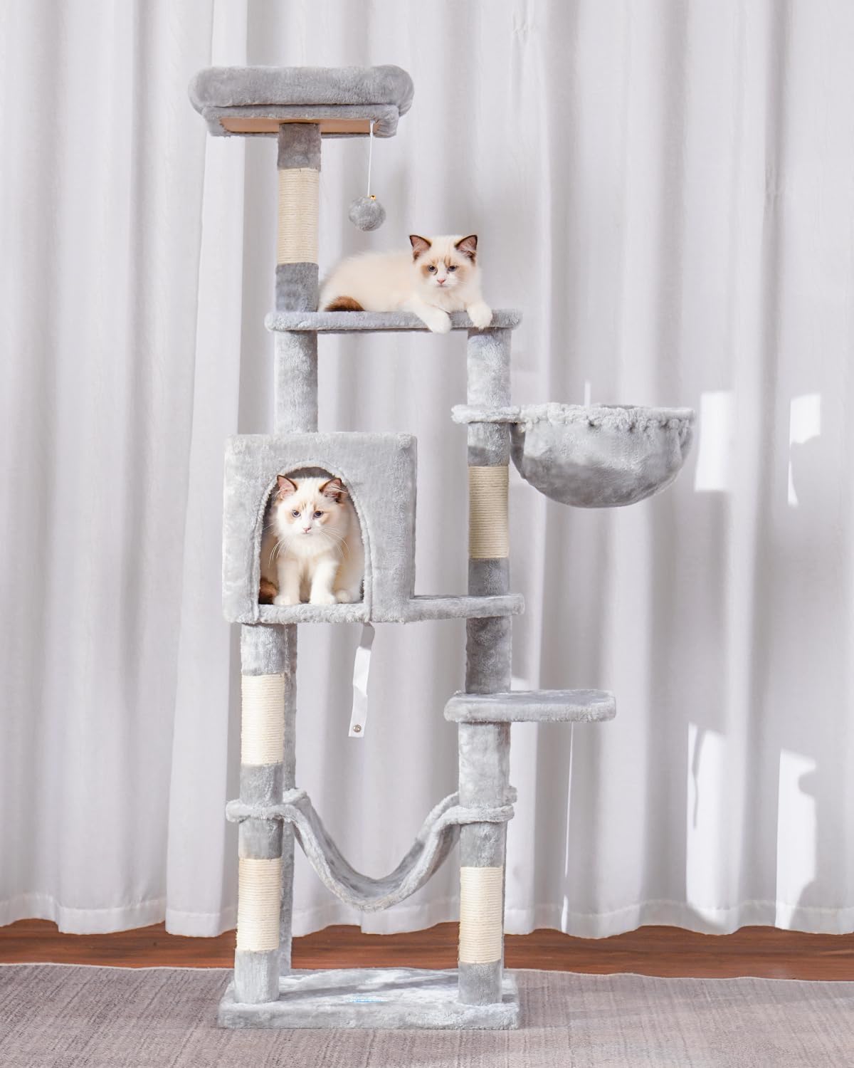 Cat Tree with Large Hammock, Multi-Level Cat Tower for Indoor Cats, Cat Condo with Sisal-Covered Scratching Posts and