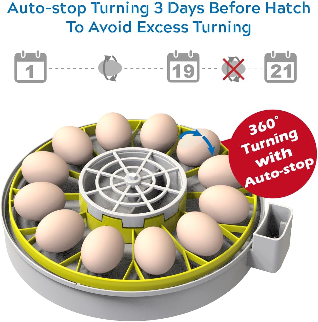 12 Egg Incubator with Humidity Display, Egg Candler, Automatic Egg Turner