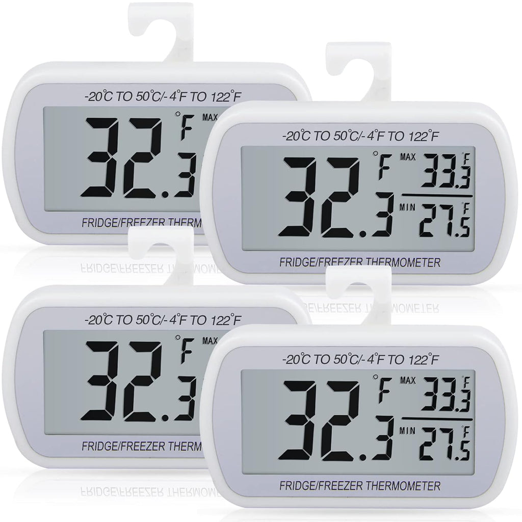 4 Pack Waterproof Digital Refrigerator Freezer Thermometer Large LCD