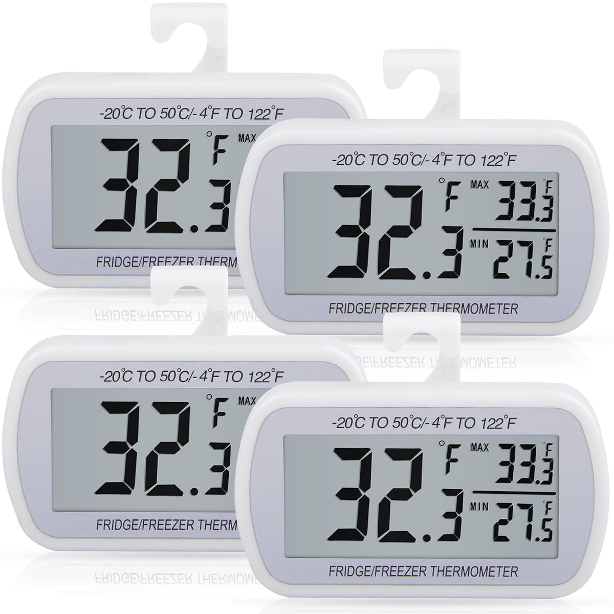 4 Pack Waterproof Digital Refrigerator Freezer Thermometer Large LCD