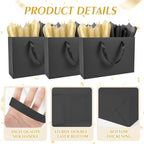 5 Pack Large Black Gift Bags with Handles & 10 Tissue Papers