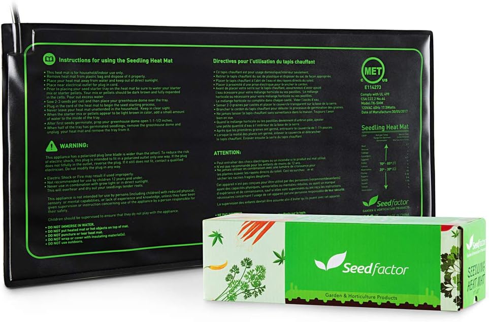 MET Certified Seedling Heat Mat, Seedfactor Waterproof Durable Germination Station Heat Mat, Warm Hydroponic Heating