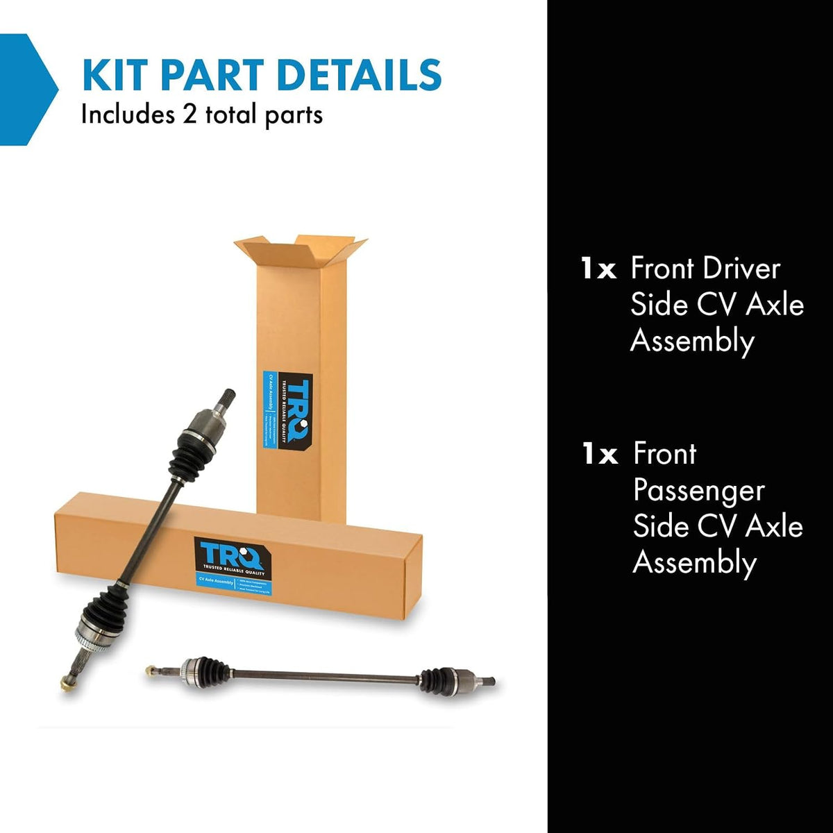 TRQ Front 2 Piece CV Axle Shaft Assembly Set