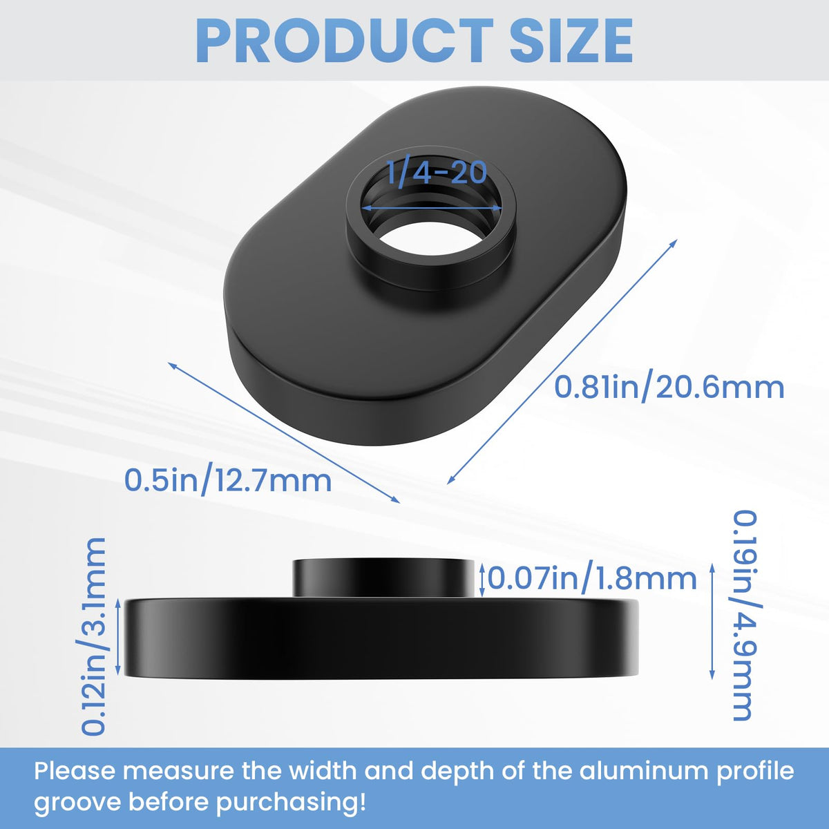 Aifeier ET 20Pcs 1/4"-20 Threaded Centered Slide in T Slot Nuts
