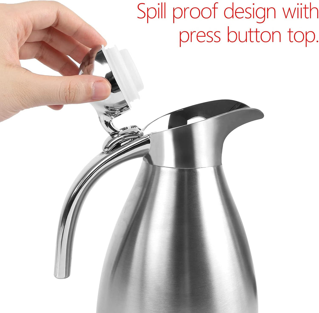 34 oz Food-grade Stainless Steel Thermal Carafe/Double Walled Vacuum Insulated Coffee Pot with Press Button Top, 12+